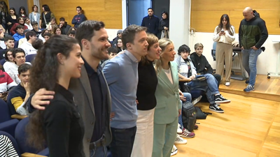 Marta Lois con Yolanda Díaz e Íñigo Errejón