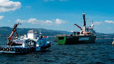 Protesta contra Altri na ría da Arousa, o 12 de xuño de 2024 (Europa Press/Elena Fernández)