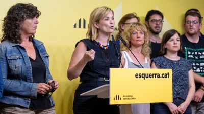 A portavoz de ERC Raquel Sans durante a conferencia de prensa deste luns (Lorena Sopêna-Europa Press)