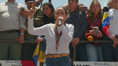 María Corina Machado liderou a protesta da oposición en Caracas