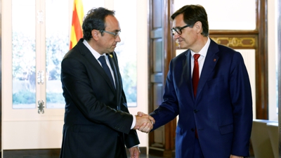 Josep Rull e Salvador Illa durante a rolda de consultas deste martes (EFE/Quique García)