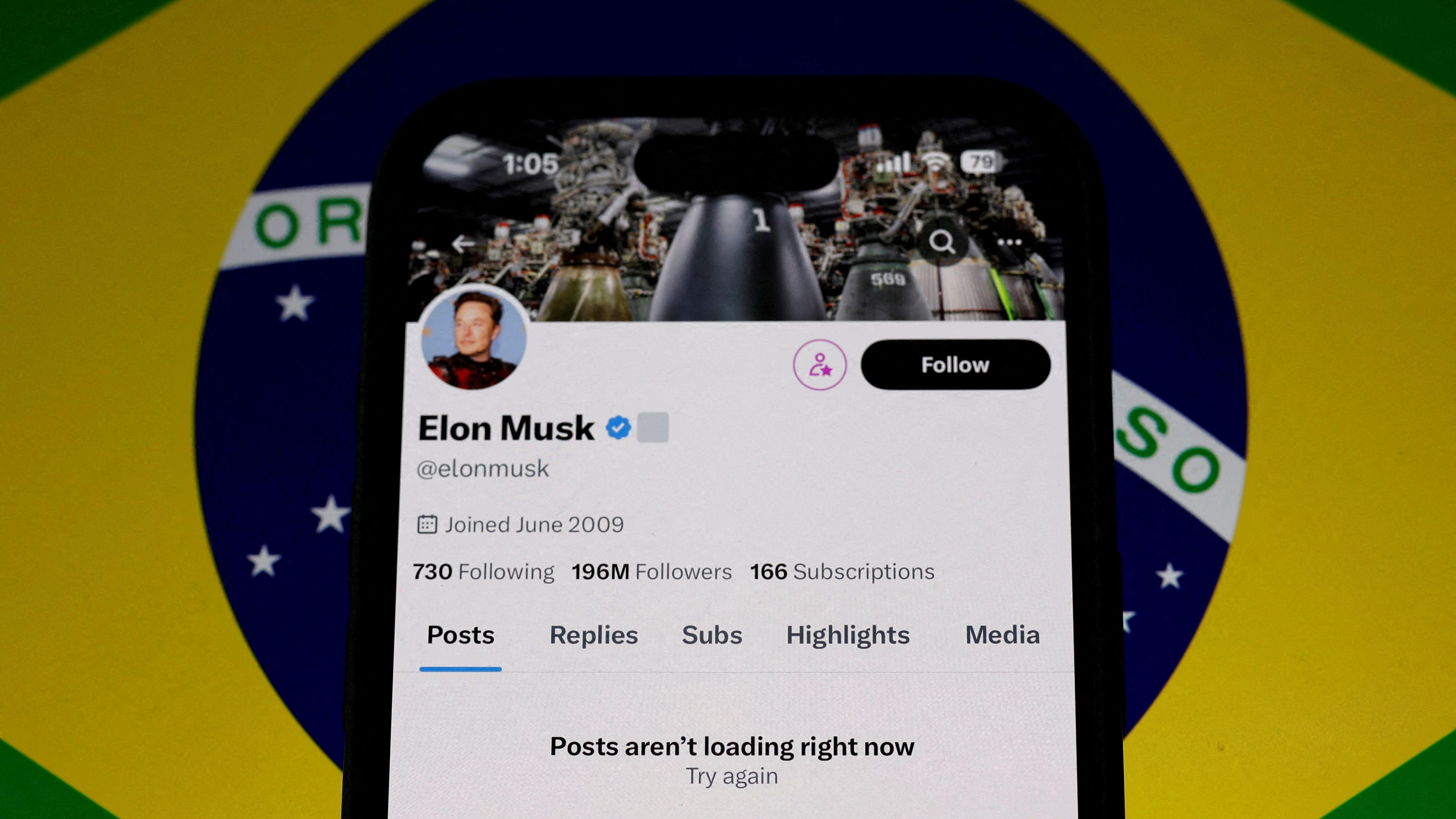 Ilustración do perfil de Elon Musk en X bloqueado (Reuters/Jorge Silva)