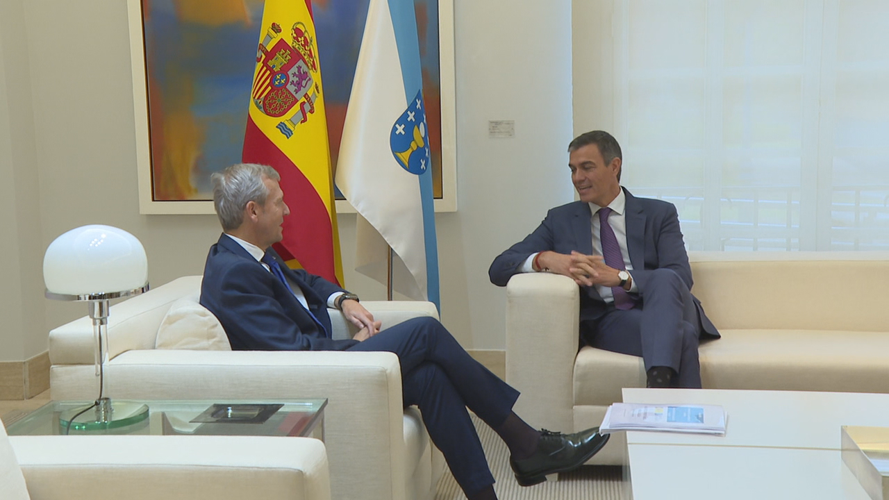 Alfonso Rueda e Pedro Sánchez, durante o seu encontro na Moncloa