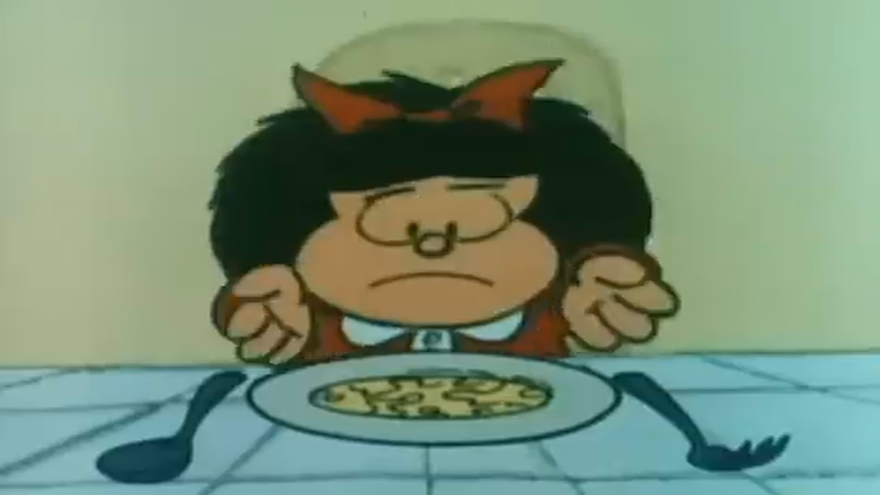 Mafalda co seu prato menos favorito