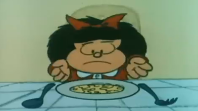 Mafalda co seu prato menos favorito