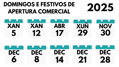 Calendario de domingos e festivos de apertura comercial en 2025