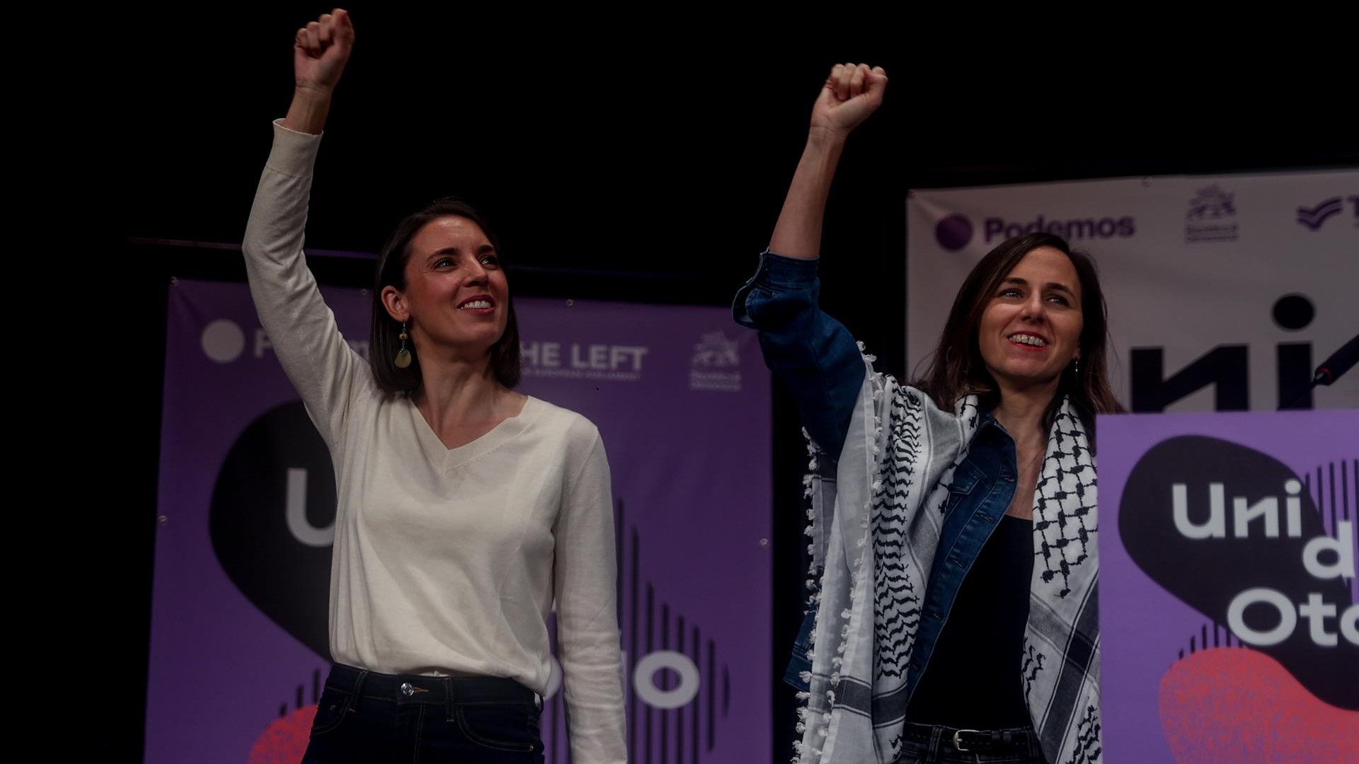 Irene Montero (e), e a secretaria xeral de Podemos, Ione Belarra (d), na Universidade de Outono de Podemos en Madrid - Ricardo Rubio - Europa Press