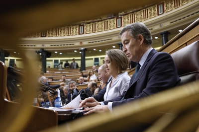 O líder del PP, Alberto Núñez Feijóo , e a diputada do partido Cuca Gamarra (EFE/Mariscal)