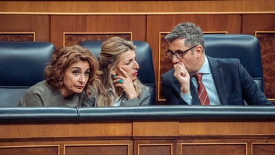 María Jesús Montero, Yolanda Díaz e Félix Bolaños, no pleno deste mércores no Congreso (Gabriel Luengas / Europa Press)