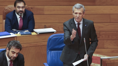 O presidente da Xunta Alfonso Rueda, durante a sesión do control ao Goberno no Parlamento (EFE / Xoán Rey)